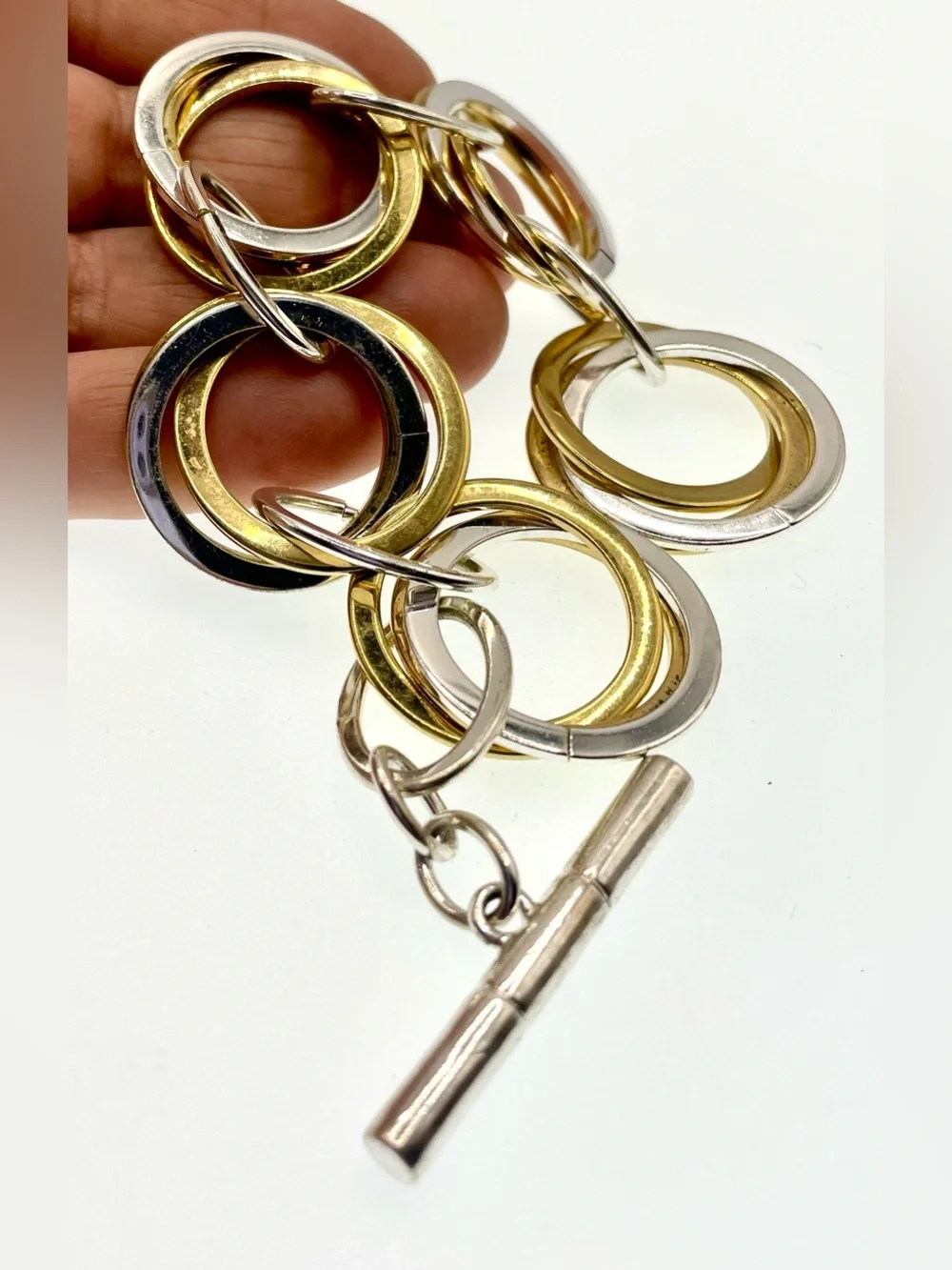 Lauren Ralph Lauren LRL Chunky Two Tone Link Bracelet 9” Gold Silver Toggle